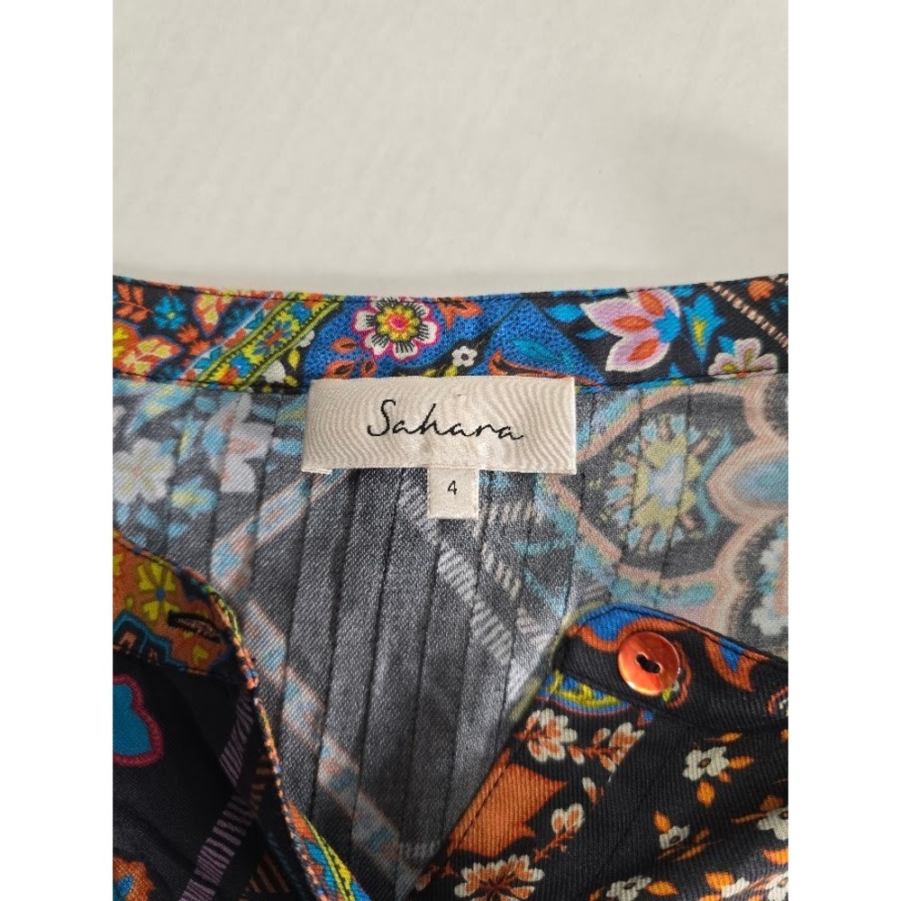 Sahara Patchwork Boho Long Sleeve Button Front Tu… - image 8